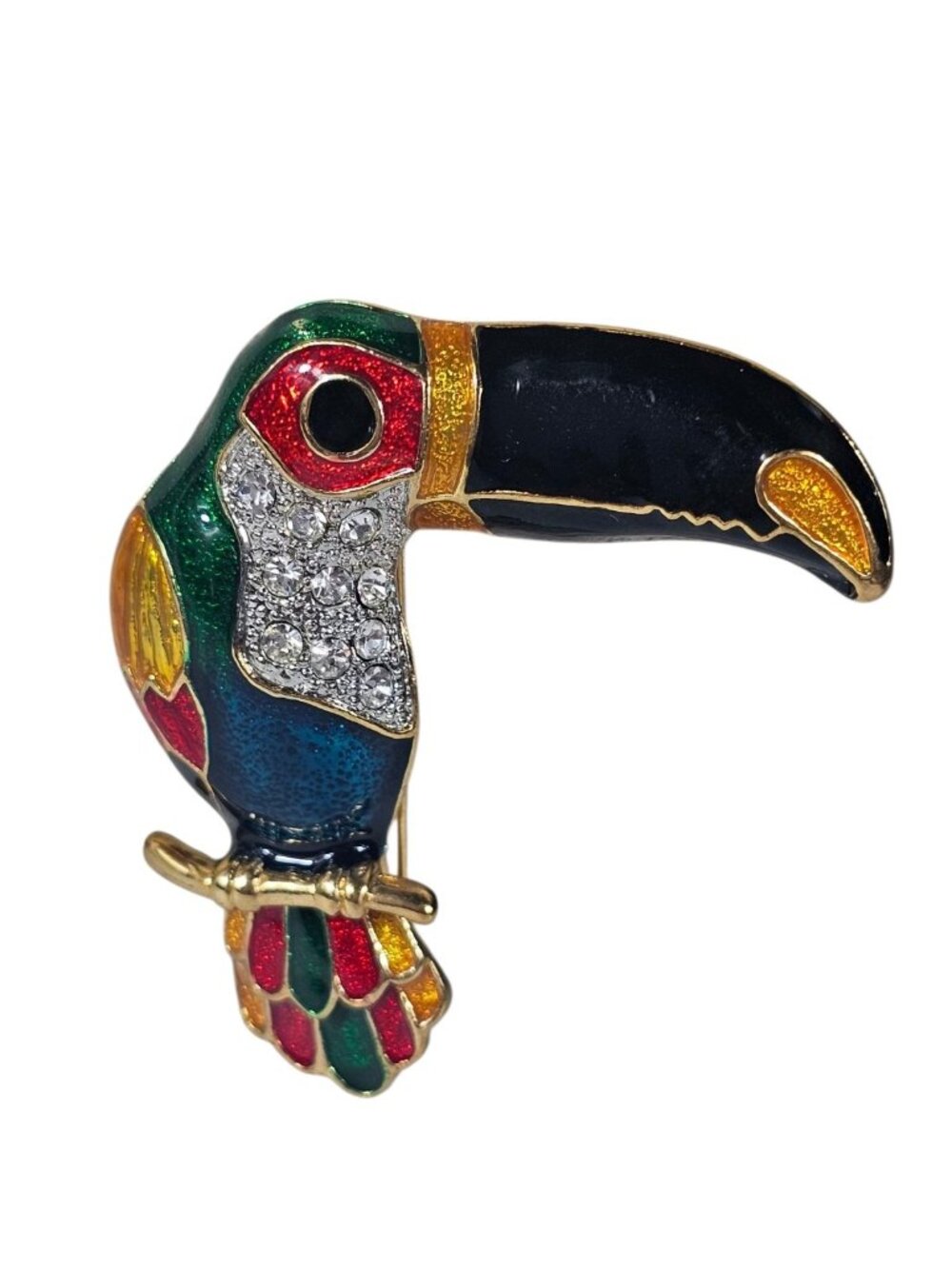 Vintage Toucan Parrot Pin Bird Rhinestone Crystal Cockatoo Brooch Multi Color - Picture 1 of 8